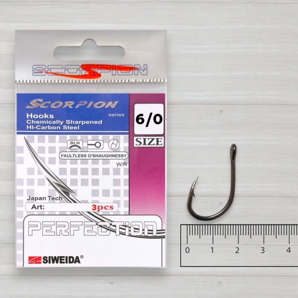 Гачки Siweida Scorpion Faultless O'Shaughnessy BN, 3шт/уп, № 6/0